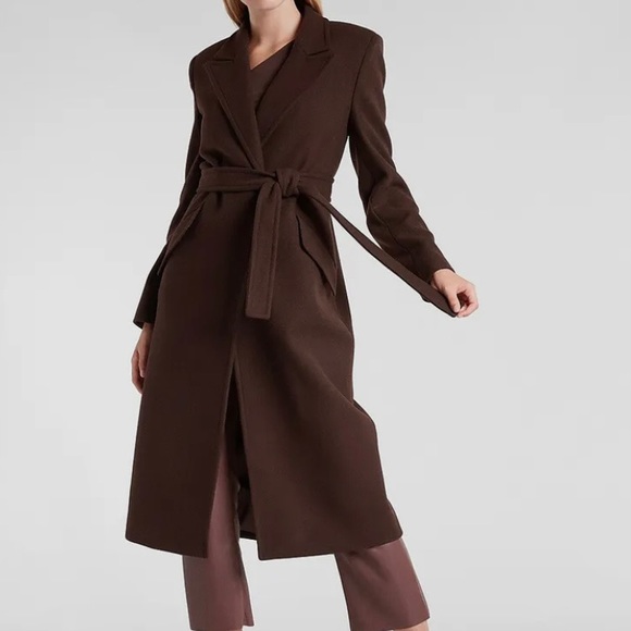 Express Jackets & Blazers - EXPRESS Espresso Wool Blend Belted Wrap Front Coat